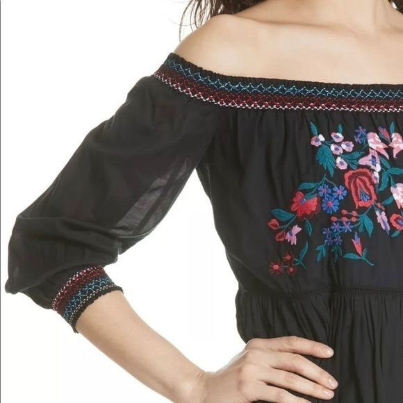 FREE People Embroidered‎ Floral Black boho dress - Picture 2 of 8